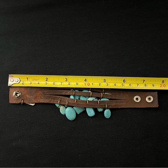JENNY RABELL Turquoise Stone Charm, Hand Tooled Leather & Brass Adjustable Brace - Picture 11 of 14